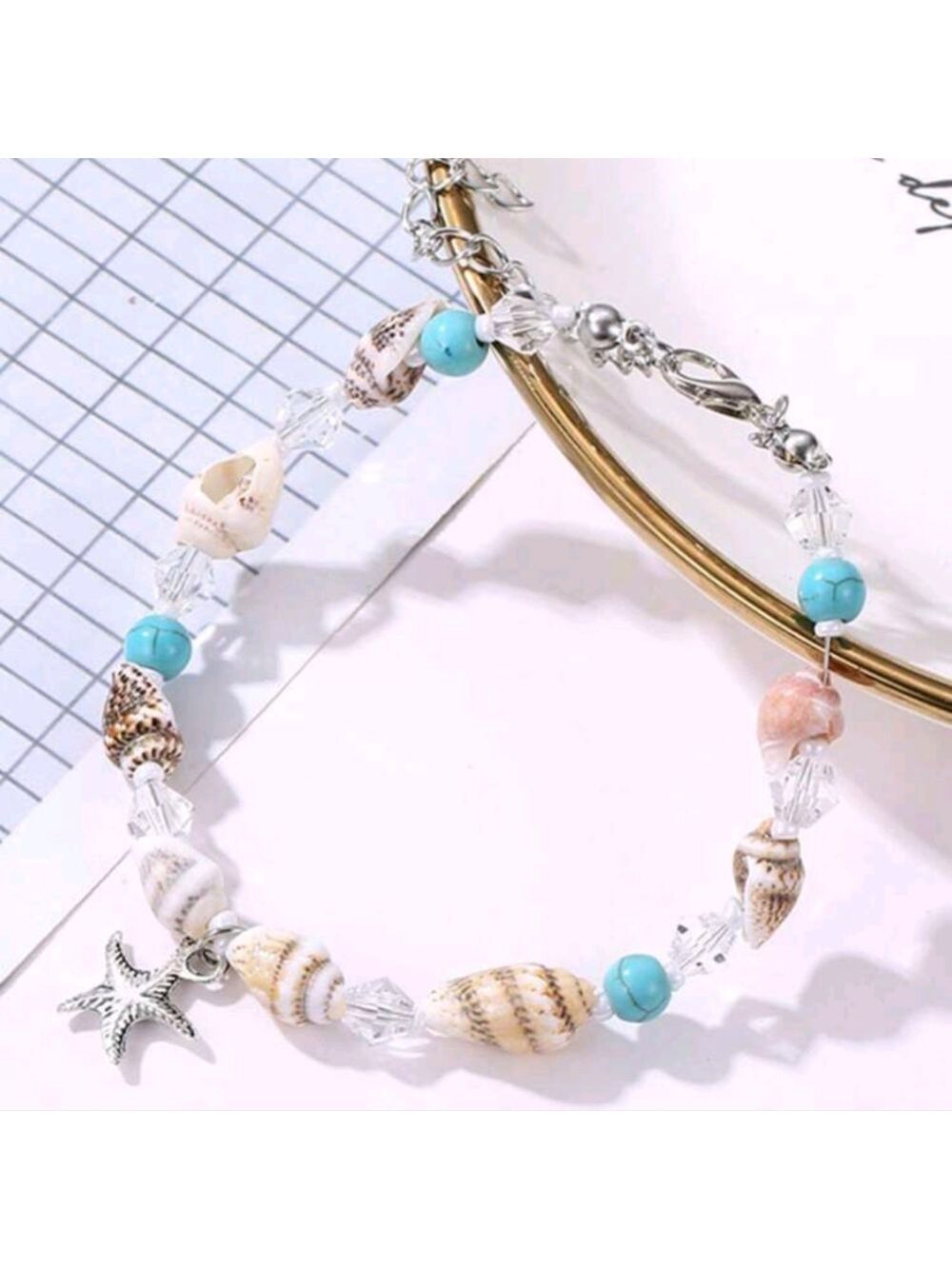 Starfish & Shell Decor Beaded Anklet - Picture 2 of 3